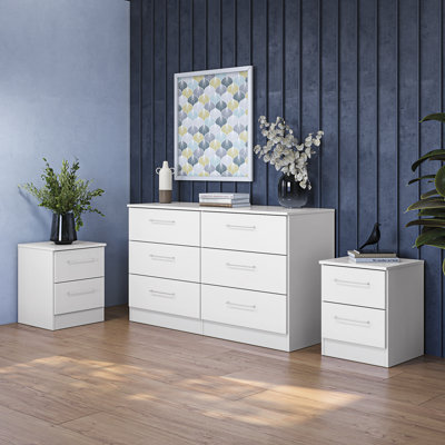 Ensemble de chambre à coucher 3 pièces Soho - Commode 6 tiroirs et 2 tables de chevet 2 tiroirs
