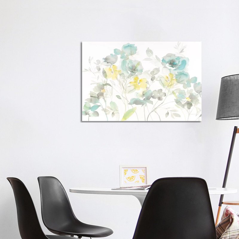 Aqua Roses Shadows by Danhui Nai - Wrapped Canvas Painting, 66.04cm H x 101.6cm W x 1.91cm D