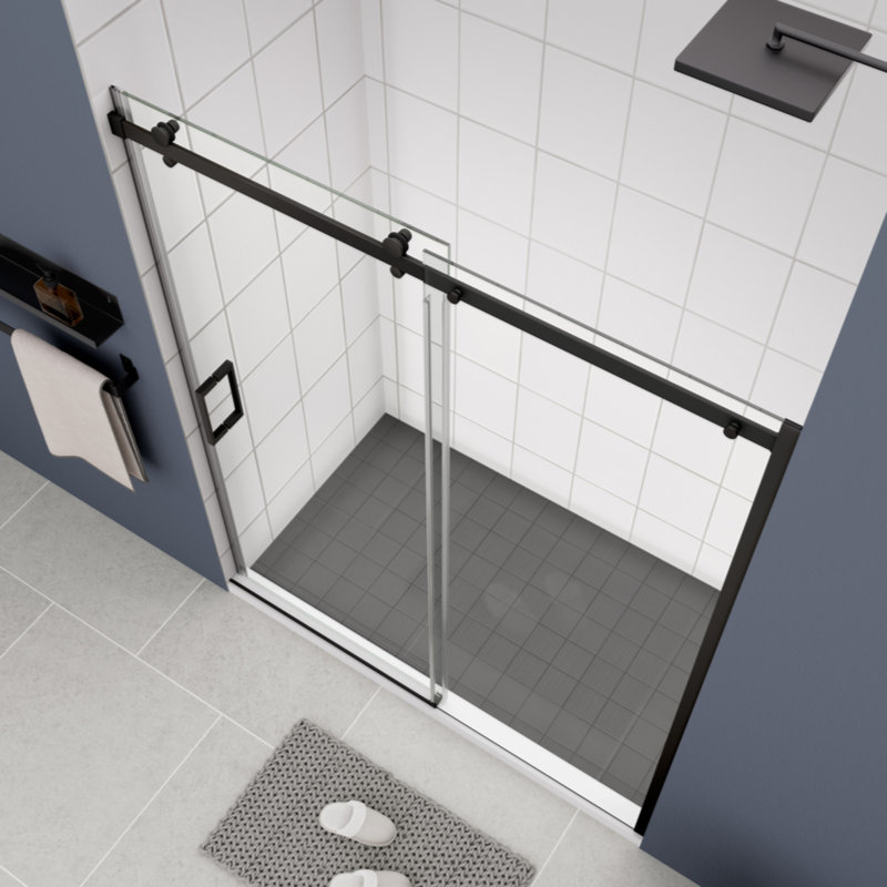 Porte de douche en verre, porte coulissante, verre trempé 5/16 po et fini noir mat 4874