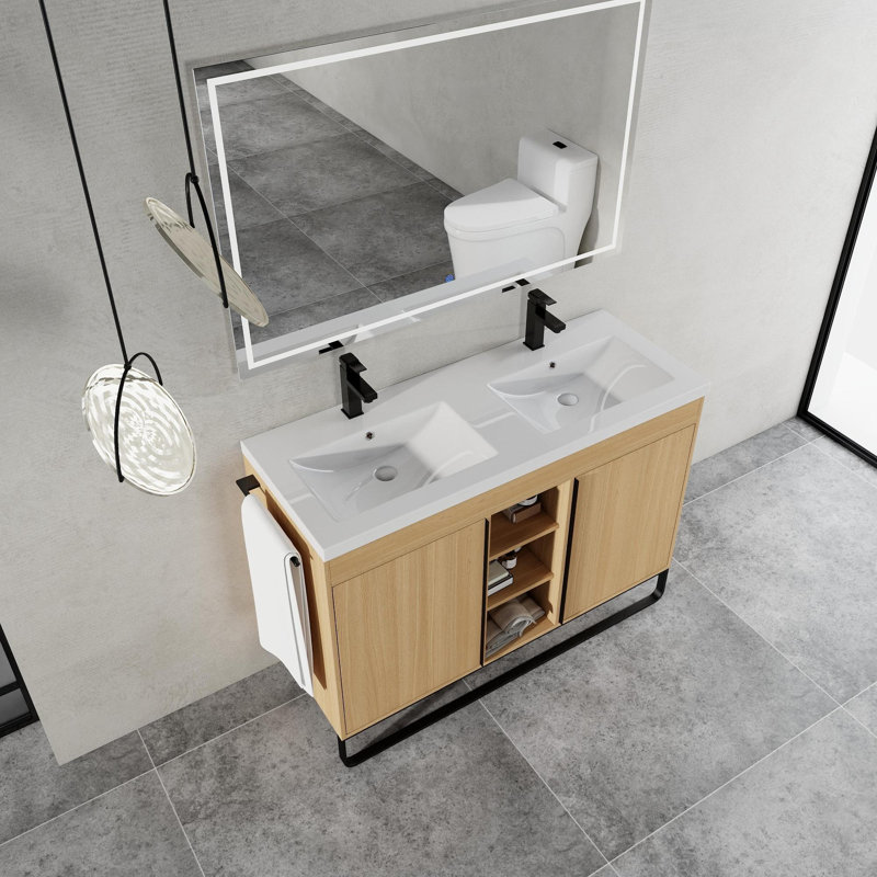 Meuble-lavabo autoportant avec lavabos doubles, 48"