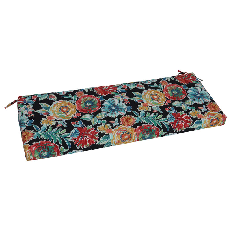 Outdoor Bench Cushion, 54" W x 19" D, Black/Colsen Noir Floral