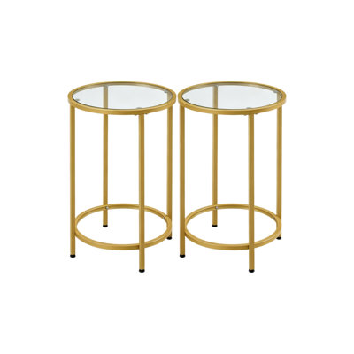 Adjustable Foot Pads Side Tables Set of 2, Metal Frames for Small Space, Living Room