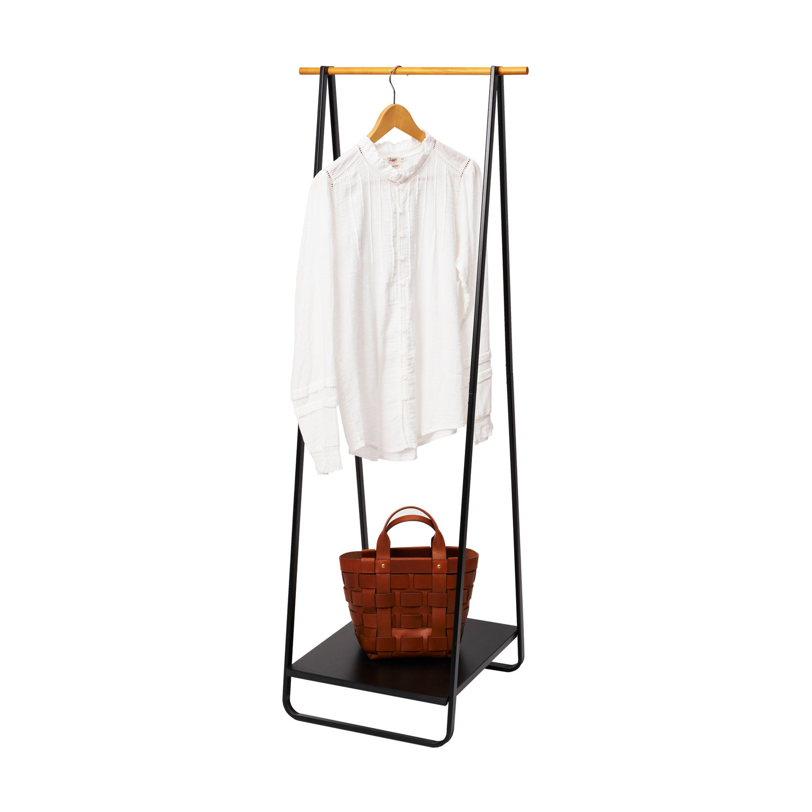 Yamazaki Home Tower Freestanding Coat Hanger Clothes Rack With Shelf, 55" - Steel, Black