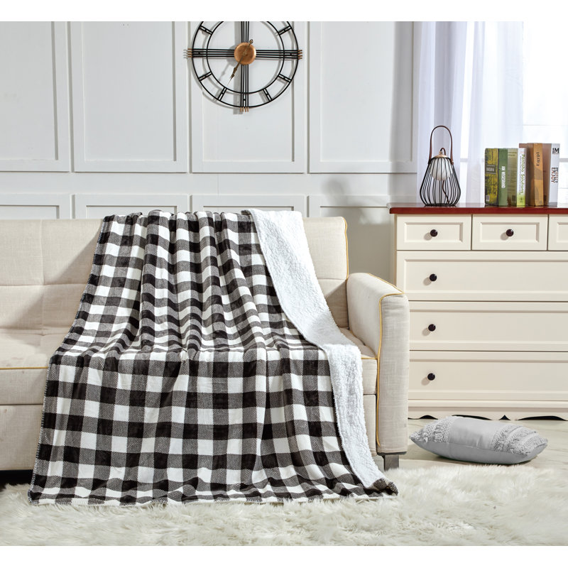 Jeté réversible en tissu écossais, Noir / blanc