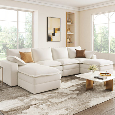 U Shaped Sectional Sofa, Cloud Couch With Ottoman, Modular Sectional For Living Room, Off-white