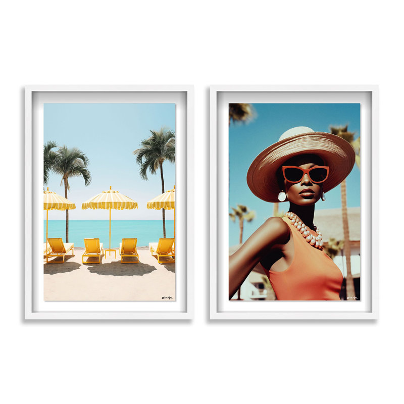Yellow Spring Lounging Set of 2 Shadowbox Floating by Oliver Gal, 16.5" H x 11.5" W, White