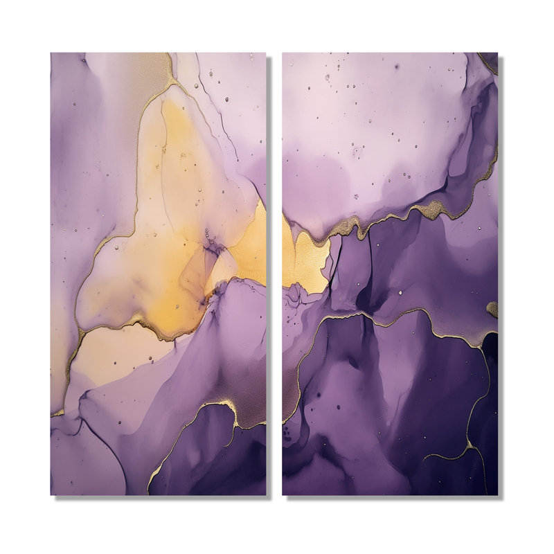 Mauve et or marbré, nuages d'encre I - fractales abstraites, impressions sur toile, 40" H x 40" W, Wrapped Canvas