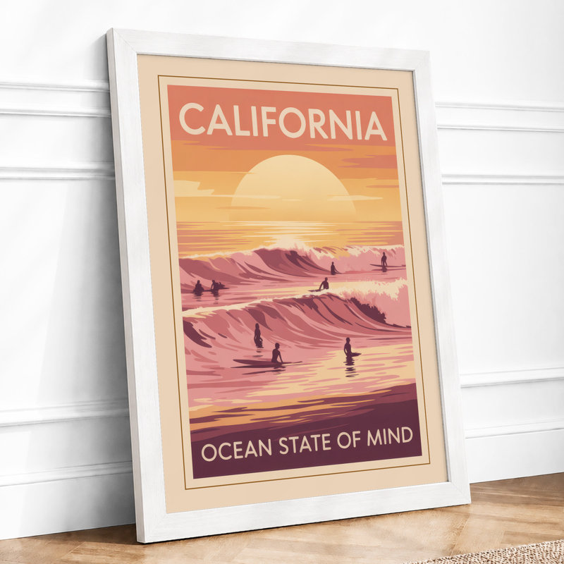 California Ocean State of Mind Retro - Framed Print, A3 - 42.0 x 29.7 cm, White