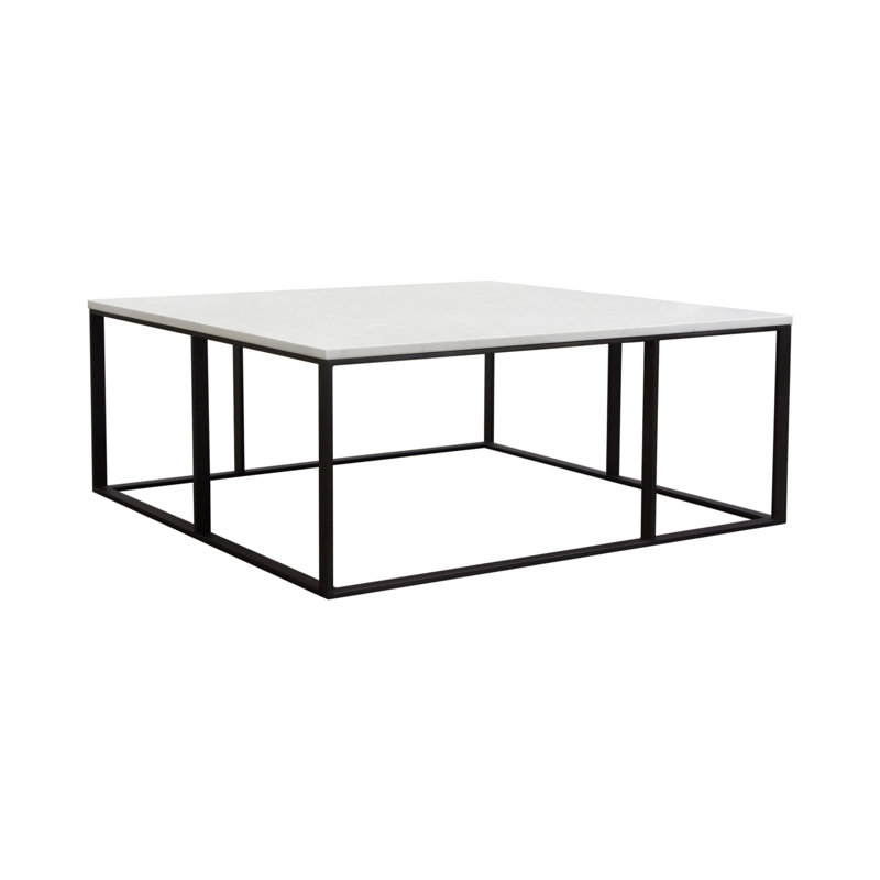 Table basse Lize, plateau moderne en marbre blanc carré de 39 pouces, base noire