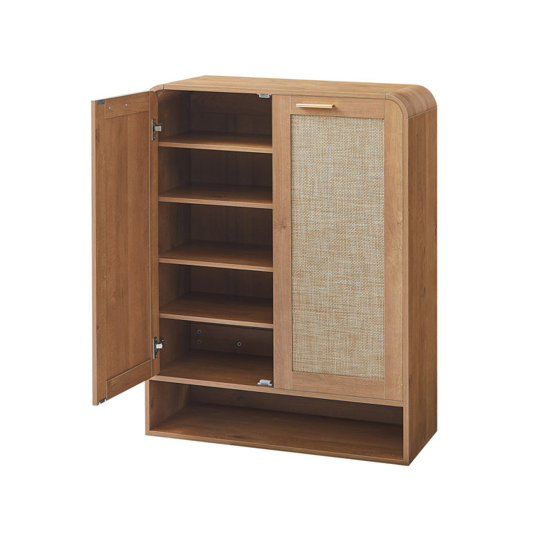 Armoire à chaussures en rotin avec portes, Caramel