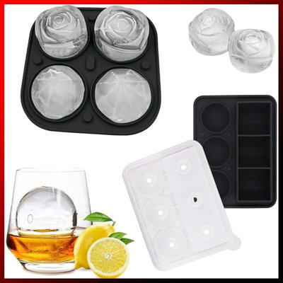 Paquet de 2 plateaux à glaçons en silicone - Moules à glace 3D très grands avec couvercle en forme d'entonnoir anti-fuite | Créez de la glace amusante à losanges / sphères / cubes pour les cocktails, le whisky et le café glacé | Sans BPA, flexibl
