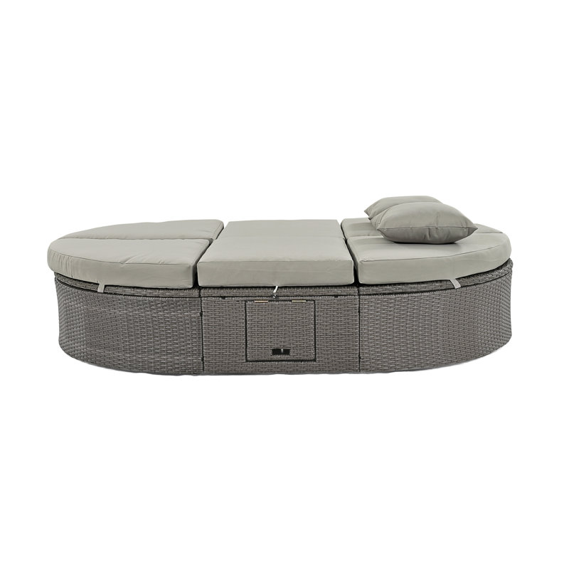 Gurnsey Patio 2-Person Rattan Daybed Sofa with Adjustable Backrests, Gray