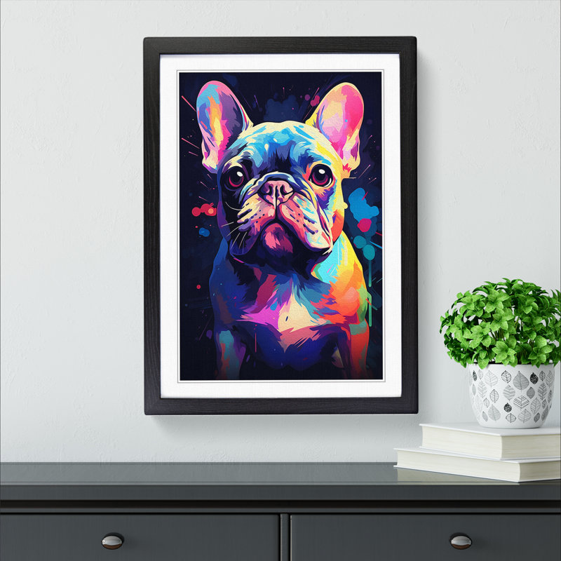 French Bulldog Digital - Framed Print, 64cm H x 46cm W x 2cm D, Black