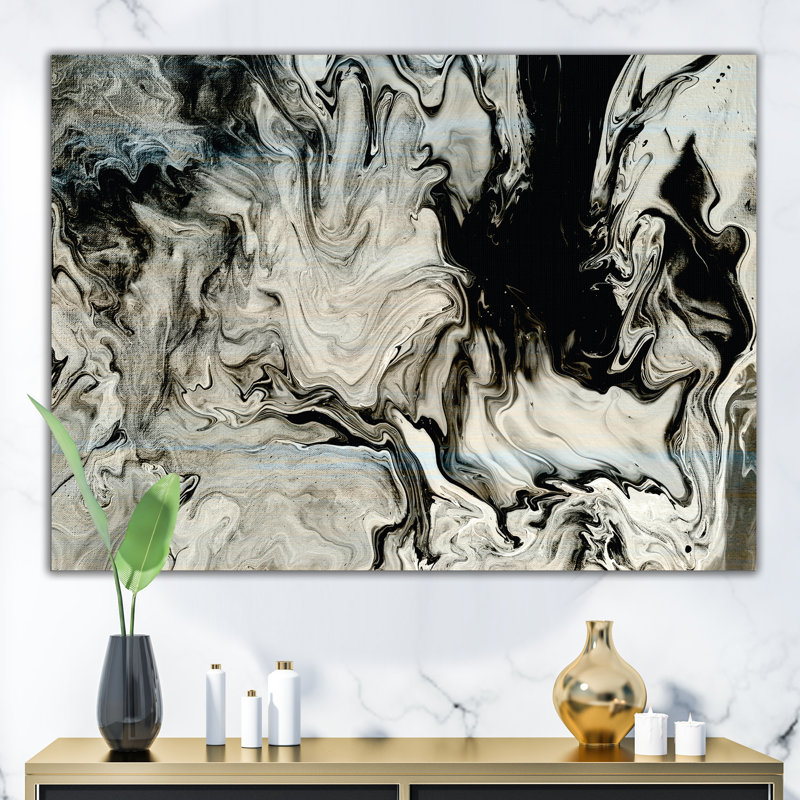 Blanc, gris et blanc, marbre peint à l'acrylique VII - reproduction d'art sur toile, H 24 po x l 36 po x P 1 po, Toile tendue