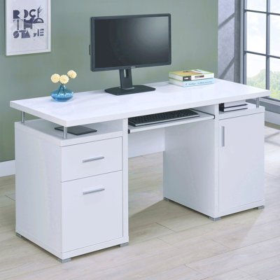 Bureau d'ordinateur 55 pouces avec 2 tiroirs en blanc