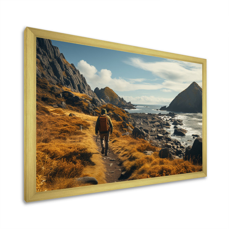 Blau " Rocky Beach Coastal Wanderer I ", 24" H x 32" W x 1" D, Gold Single Picture Framed