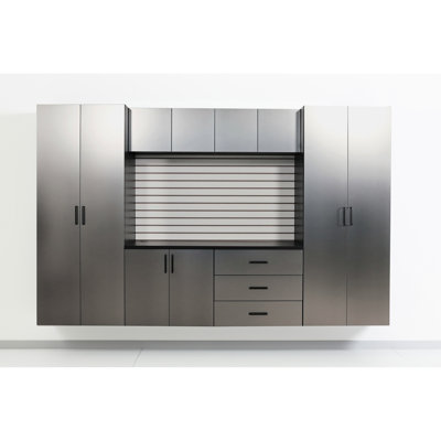 32 In. X 28 H 20 D W Wall Mounted Base Storage Cabinet With Drawer, Series, Metallic Gray Shade, Feature, Heat And Water , Well-built Edge Banding Series D, Gray, & Material