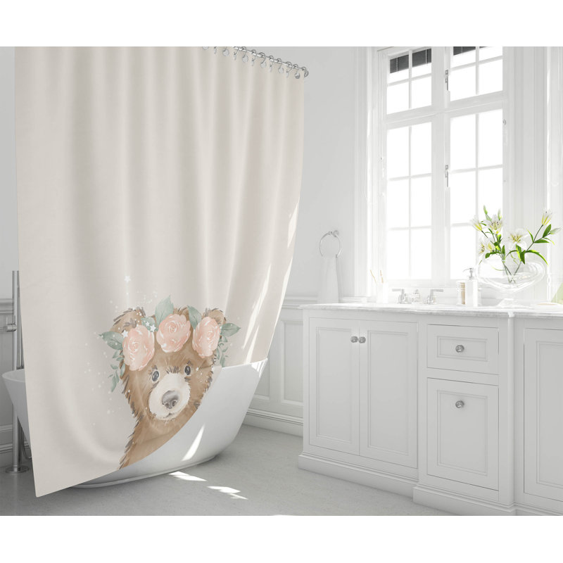 Bearly Ultra-Thin Lightweight Shower Curtain, Brown/Pink/Ivory