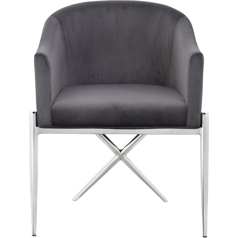Xavier Upholstered Dining Chair, Chrome, Grey Velvet