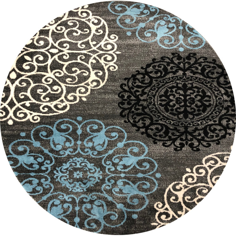 Padowski Floral Gray/Blue/Black Area Rug