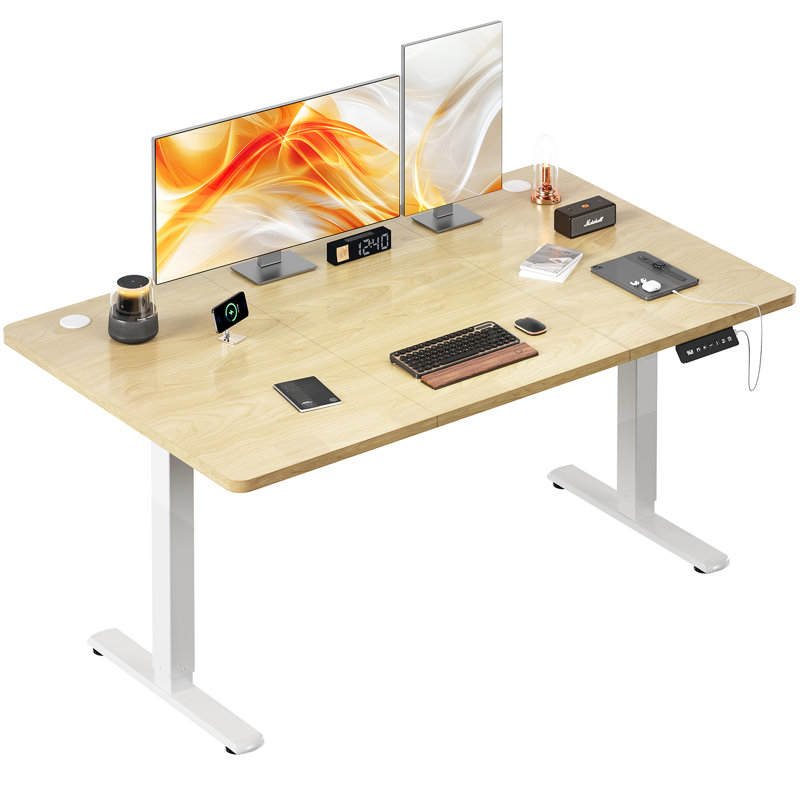 Adjustable Height Steel Standing Desk, 118cm H x 120cm W 60cm D, White, Beige