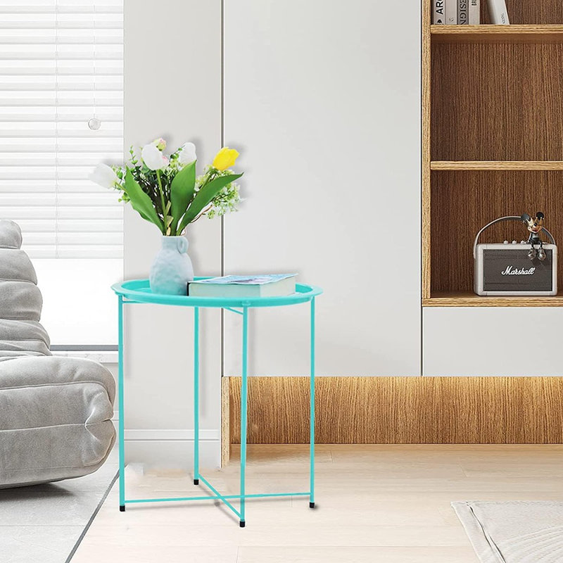 Ensemble de 2 tables d'appoint rondes pliantes en métal pour l'extérieur - petites tables de bout pour l'intérieur et l'extérieur