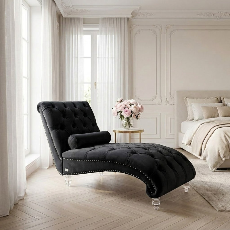 Chaise longue rembourrée en velours Jakolbi Elegant, Velours noir