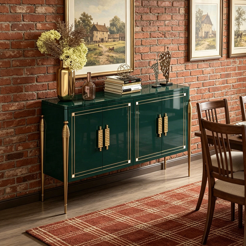 Buffet moderne luxueux peint de luxe, H 35,43 po x l 62,99 po x P 15,75 po, Vert foncé