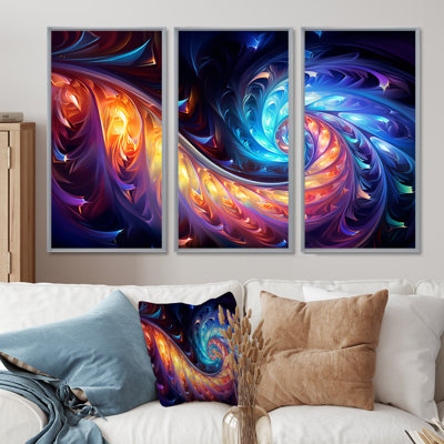 «Vibrant Fractal Glow Journey - Abstract Spirals», ensemble d'art mural