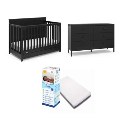 Ensemble de lit de bébé convertible 5-en-1 Graco Hadley avec tiroir, commode universelle à 6 tiroirs et matelas pour chambre de bébé