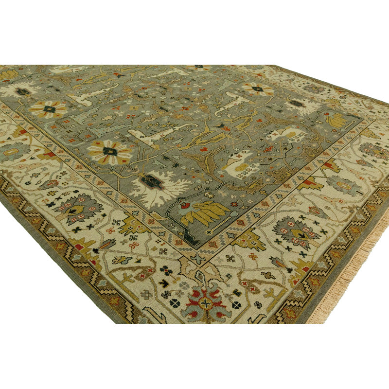 Soumak Mayhugh Oriental Hand-Knotted Flatweave Wool Gray Area Rug, Rectangle 12' x 15'