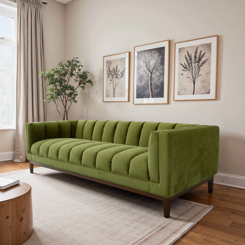Jinita 90.6'' Upholstered Sofa, Green Velvet