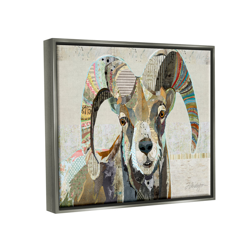 «Goat Striped Horns Ephemera Collage» par Traci Anderson, impression sur toile, Cadre flottant noir de jais
