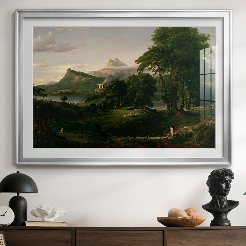 «The Course of Empire: The Pastoral or Arcadian State» par Thomas Cole, reproduction encadrée avec passe-partout et verre - 1834