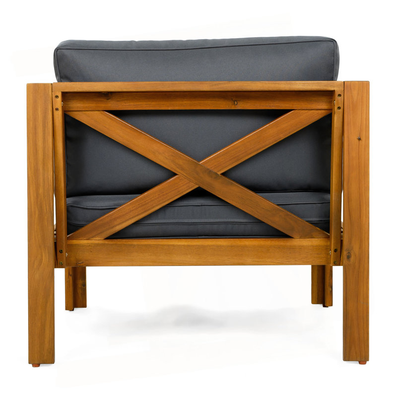Fauteuil club d'extérieur en bois d'acacia avec coussins (ensemble de 4), ensemble de conversation, convient aux rassemblements extérieurs, finition teck