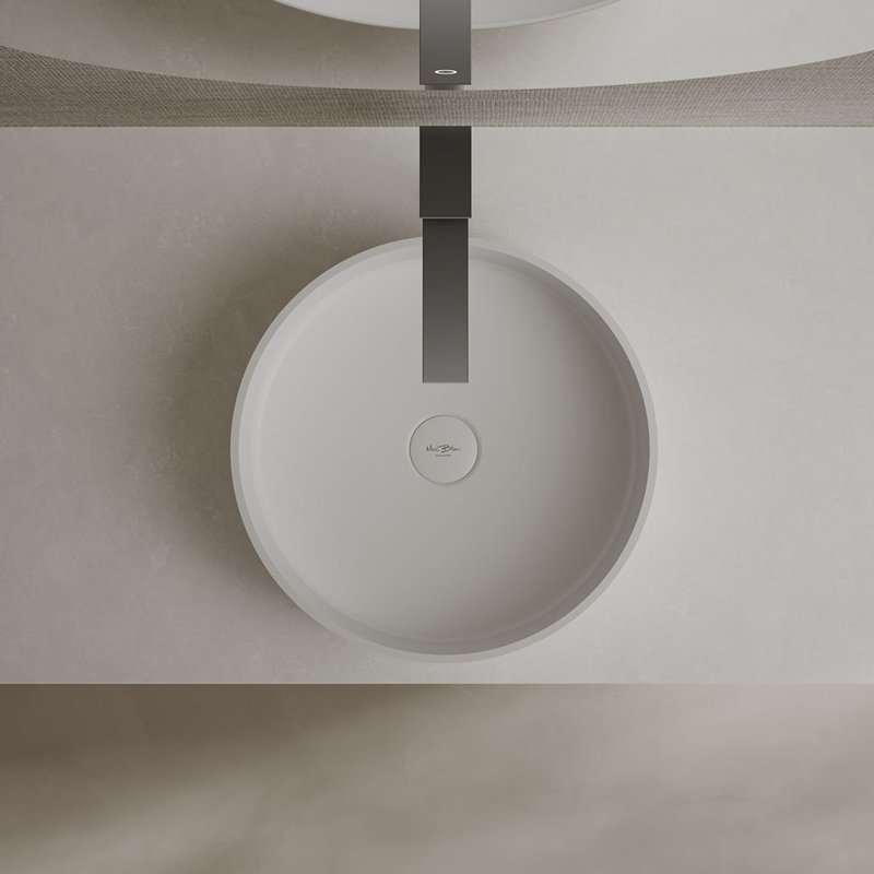 MonBlari 16" Round Solid Surface Fluted Bathroom Sink Matte White, Matte White