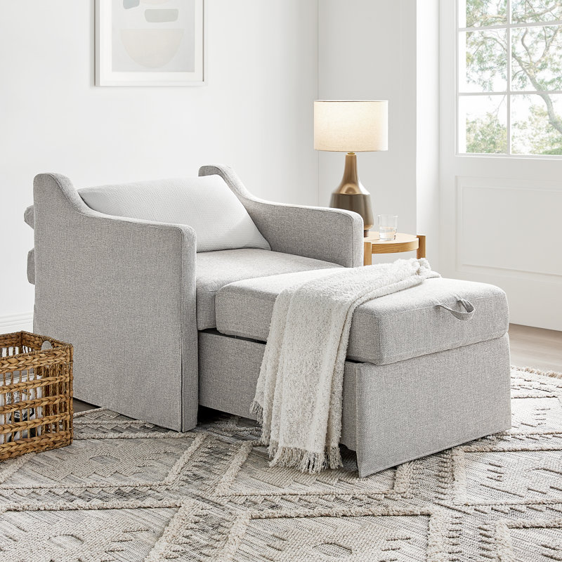 Serta Harvey 35" Wide Convertible Sleeper Chair with Pop-Up Bed, Woven Fabric, Linen