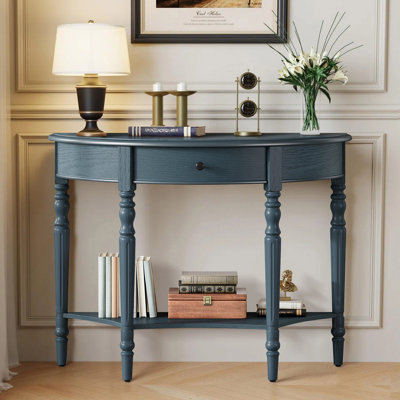 Console rustique demi-lune avec tiroir et tablette