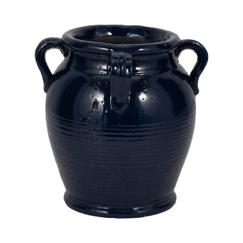 Ceramic/Porcelain Table Vase, 9" H x 8" W x 8" D, Glossy Blue