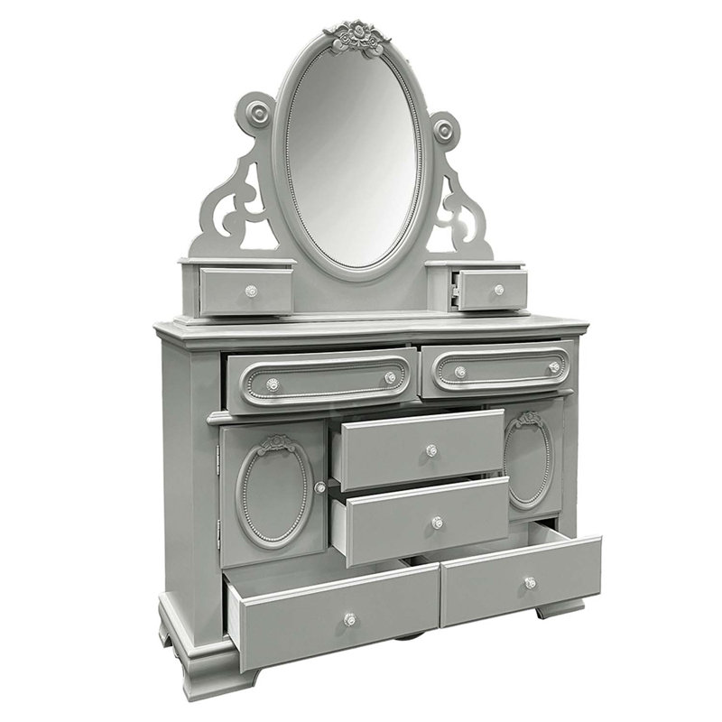 Commode 6 tiroirs 2 portes Grant, Gris