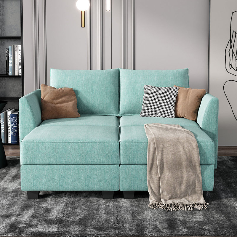 Canapé modulaire convertible avec méridienne réversible Manusite, Mélange de polyester bleu