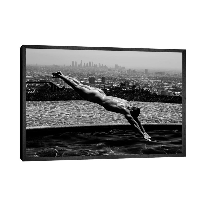 Dive Into LA by Gregory Prescott - Print on Canvas, 45.72cm H x 66.04cm W x 3.81cm D, Black Framed