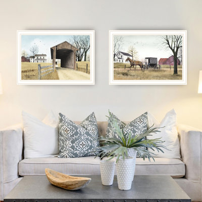 2 art mural pour le style de la maison: impression de pont, décoration de salon et de chambre à coucher encadrée en blanc: aller au marché et