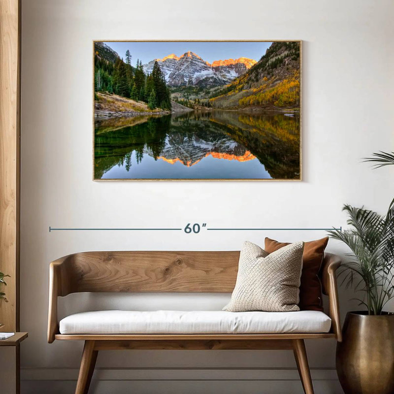 Maroon Bells Autumn Glow, Cadre flottant en bois naturel, 43 po x 29 po
