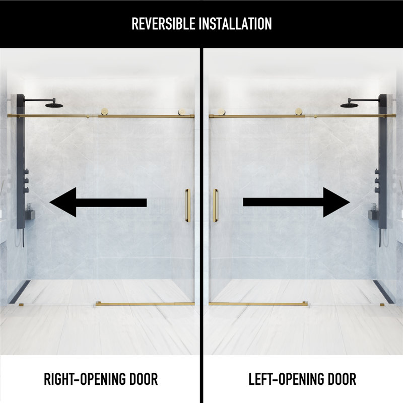 Elan 56-60" W x 76" H Sliding Frameless Shower Door with 3/8" Clear Glass, Matte Brushed Gold