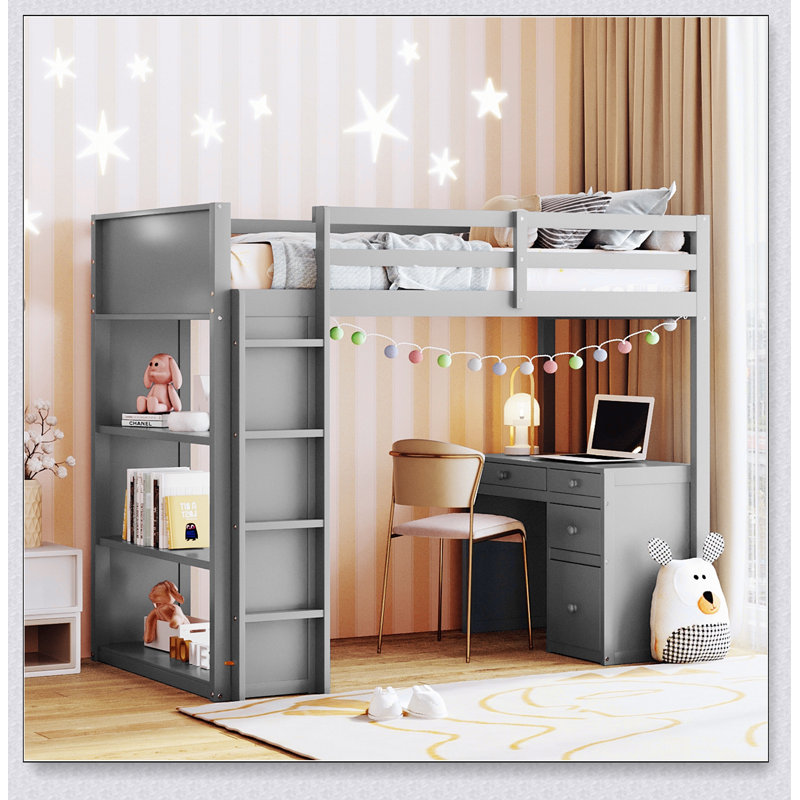 Lit mezzanine avec tablettes et bureau