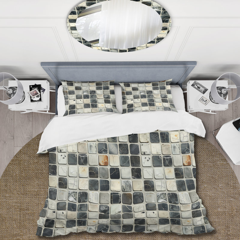 Ensemble de housse de couette gris Midcentury Mosaic Tiles III - Midcentury, Housse de couette très grand + 2 taies décorativ