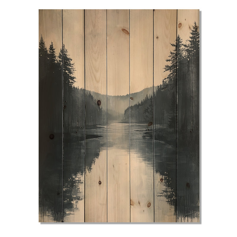 «Vintage Forest By The Lake I», art mural en bois sur bois de pin naturel, H 40 po x l 30 po x P 0,78 po