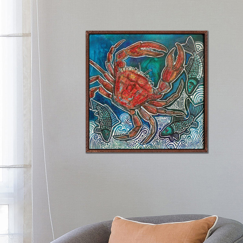 Feeling Crabby by Lynnette Shelley - Painting on Canvas, 66.04 cm H x 66.04 cm W, Brown Floater Frame