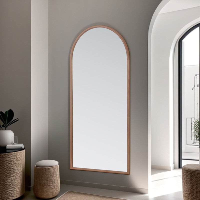 Large Arched Oak Full Length Naoki Mirror, Oak Wood